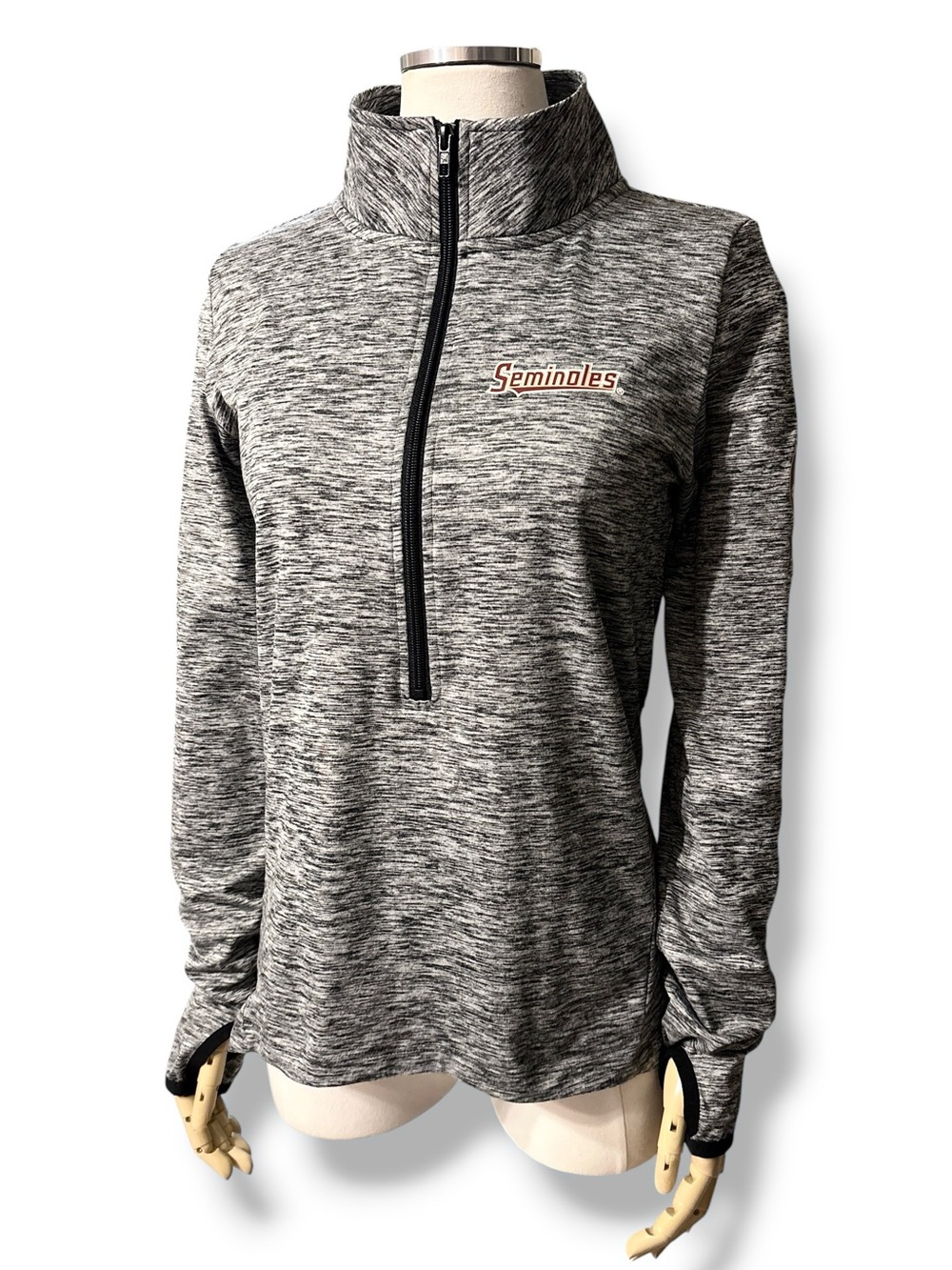 PINK VS x 5th & OCEAN Heather Grey Half Zip Mock Neck Pullover FSU Seminoles